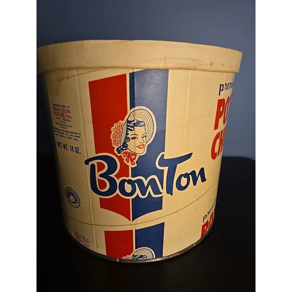 BON TON VINTAGE CARDBOARD Paper‎ POTATO CHIP ADVERTISING CONTAINER YORK PA
